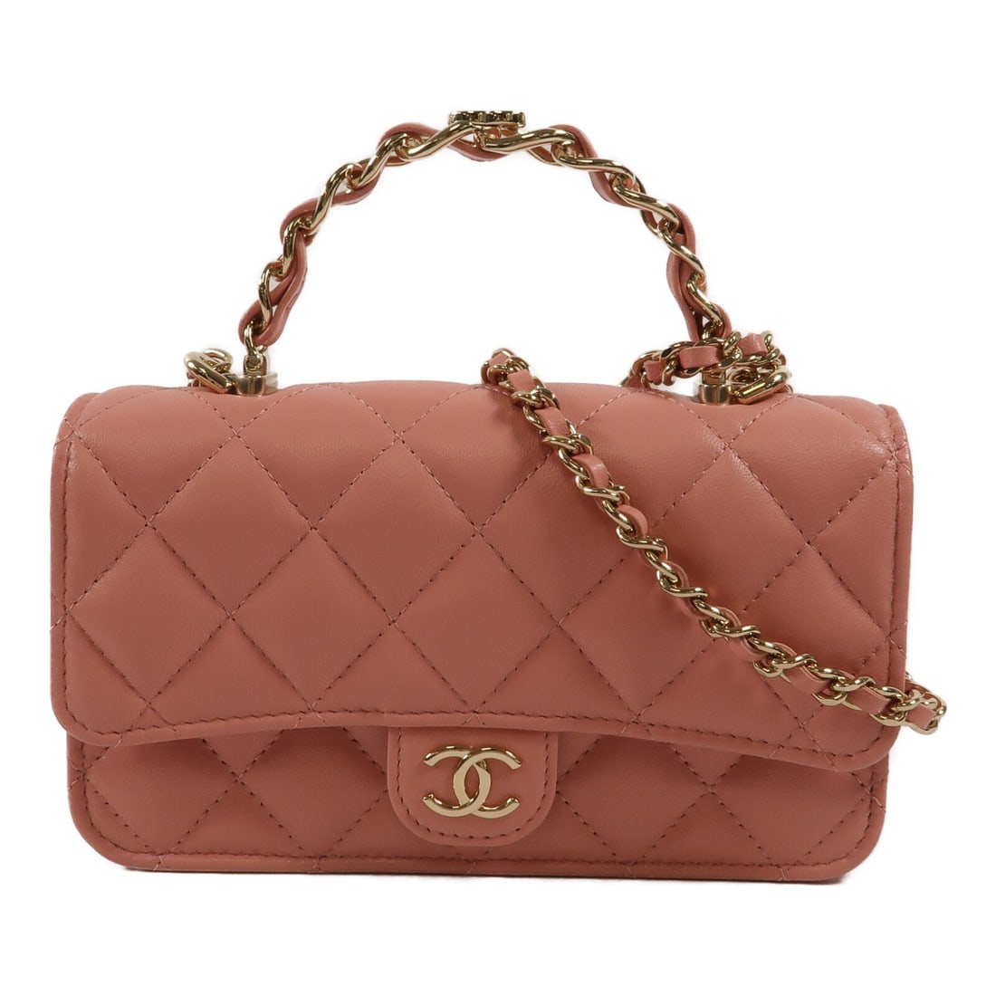 CHANEL AP3226 Wallet on Chain Pink Lambskin Top Handle Bag: CHANEL AP3226 Wallet on Chain Pink Lambskin Top Handle Bag CHANEL CC GHW Wallet On Chain with Handle Chain Shoulder Bag in pink lambskin (sheep leather). This 2-way shoulder bag features a handle and 