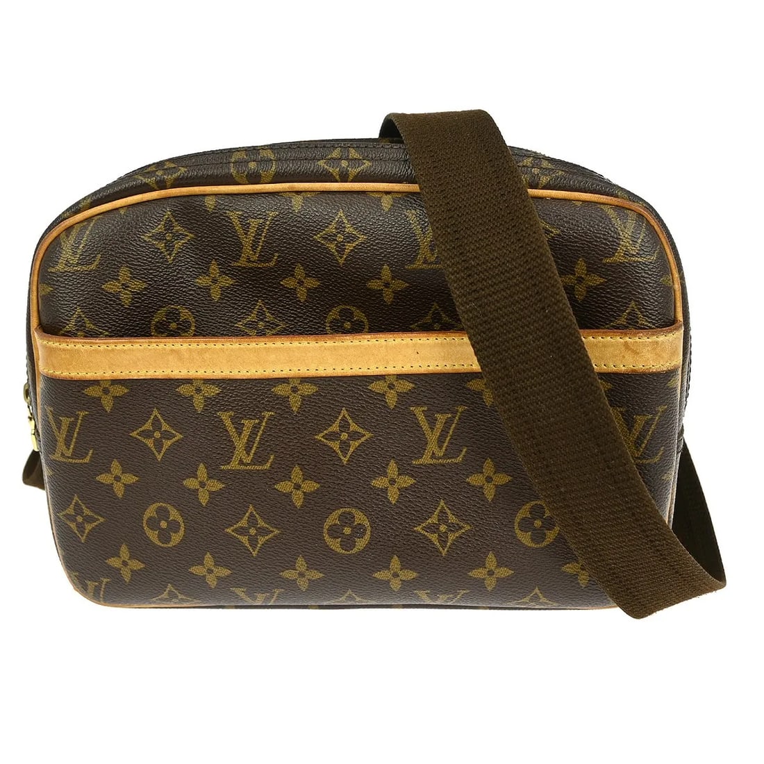 Louis Vuitton Reporter Unisex Brown Canvas Shoulder Bag: Louis Vuitton Reporter Unisex Brown Canvas Shoulder Bag Louis Vuitton Reporter shoulder bag in brown monogram canvas. This unisex bag is made in France and remains in good condition with visible wear.
