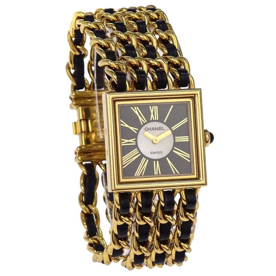 CHANEL Mademoiselle 22mm Quartz Wristwatch 18KYG Pearl Band: CHANEL Mademoiselle 22mm Quartz Wristwatch 18KYG Pearl Band Chanel Mademoiselle women's wristwatch with a 22 mm case, quartz movement, and analog display. It features a white dial with Arabic numeral 