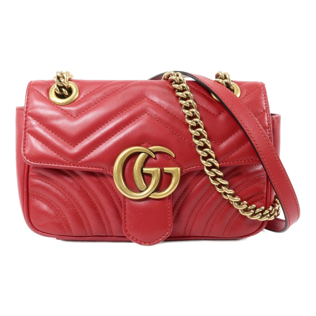 Gucci 446744 GG Marmont Small Red Calfskin Shoulder Bag: Gucci 446744 GG Marmont Small Red Calfskin Shoulder Bag A GUCCI GG Marmont Small 2 Way Shoulder Bag, model 446744, made from calfskin (cowhide) leather in red. It features an inside open pocket and co