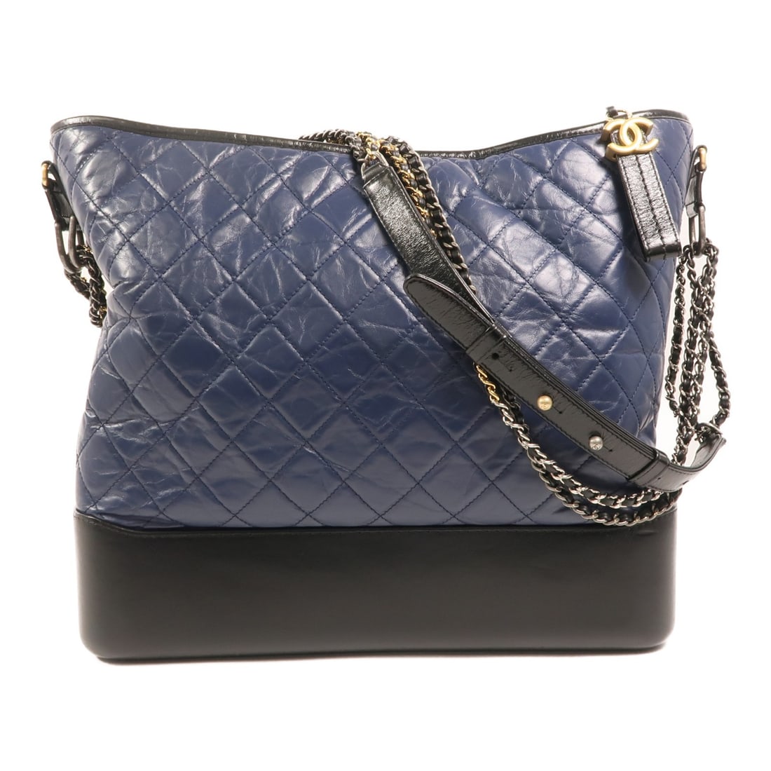 CHANEL Gabrielle Large A93824 Lambskin Shoulder Bag Blue Black: CHANEL Gabrielle Large A93824 Lambskin Shoulder Bag Blue Black CHANEL Gabrielle Large Chain Shoulder Bag in lambskin (sheep leather) with a blue and black color combination. It features a chain should