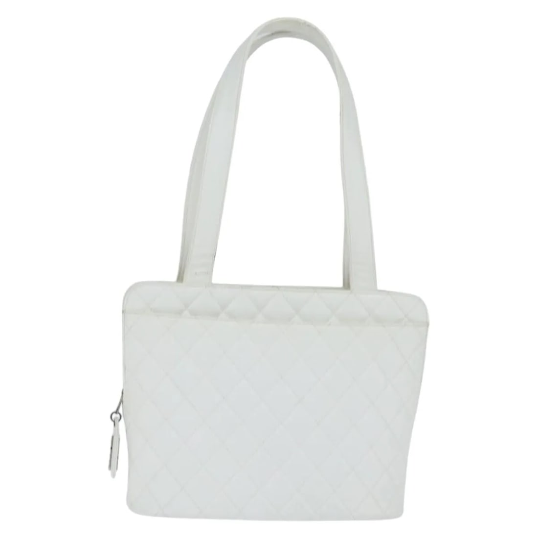 Chanel Quilted White Leather Vintage CC Bowler Zip Tote Bag: Chanel Quilted White Leather Vintage CC Bowler Zip Tote Bag The Chanel Vintage CC Zip Around Bowler Bag features a classic quilted caviar leather design in white. This pre-owned model is crafted for w