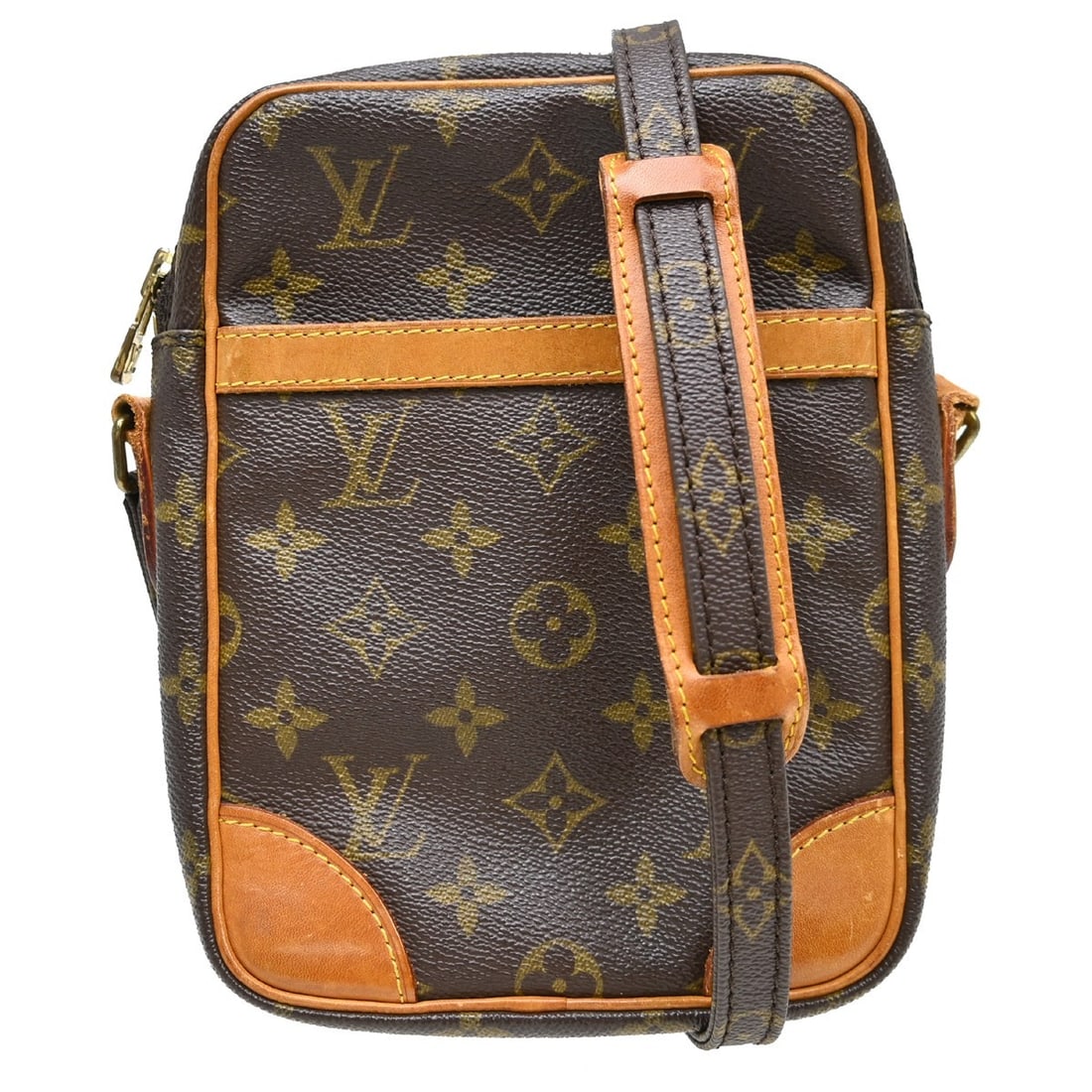 Louis Vuitton Danube Monogram Canvas Crossbody Bag M45266: Louis Vuitton Danube Monogram Canvas Crossbody Bag M45266 Vintage Louis Vuitton Danube shoulder bag in brown monogram canvas with leather trim. This women's crossbody style features a zip closure, adj
