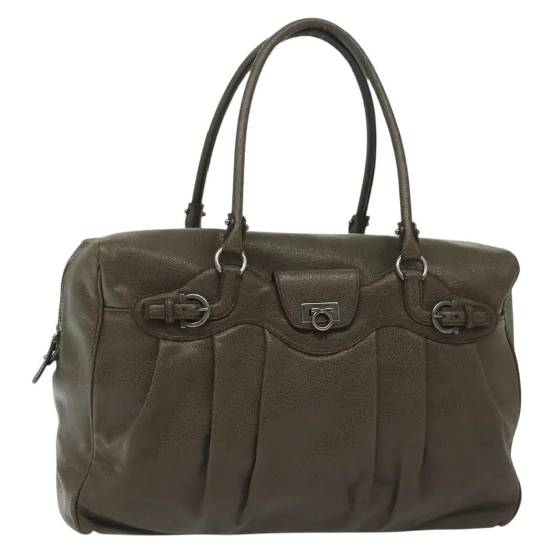 Leather Shoulder Bag Salvatore Ferragamo Gancini Buckle Khaki: Leather Shoulder Bag Salvatore Ferragamo Gancini Buckle Khaki This Salvatore Ferragamo Gancini Buckle Shoulder Bag is crafted from leather in a khaki color. Designed for women, it features the