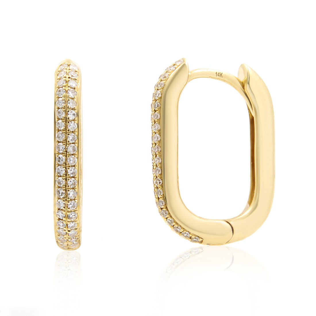 Rachel Koen 14K Yellow Gold Diamond Huggie Earrings 0.18Cttw: Rachel Koen 14K Yellow Gold Diamond Huggie Earrings 0.18Cttw Elevate your accessory collection with these stunning Rachel Koen Diamond Oblong Huggie Earrings, beautifully crafted in 14K yellow gold.