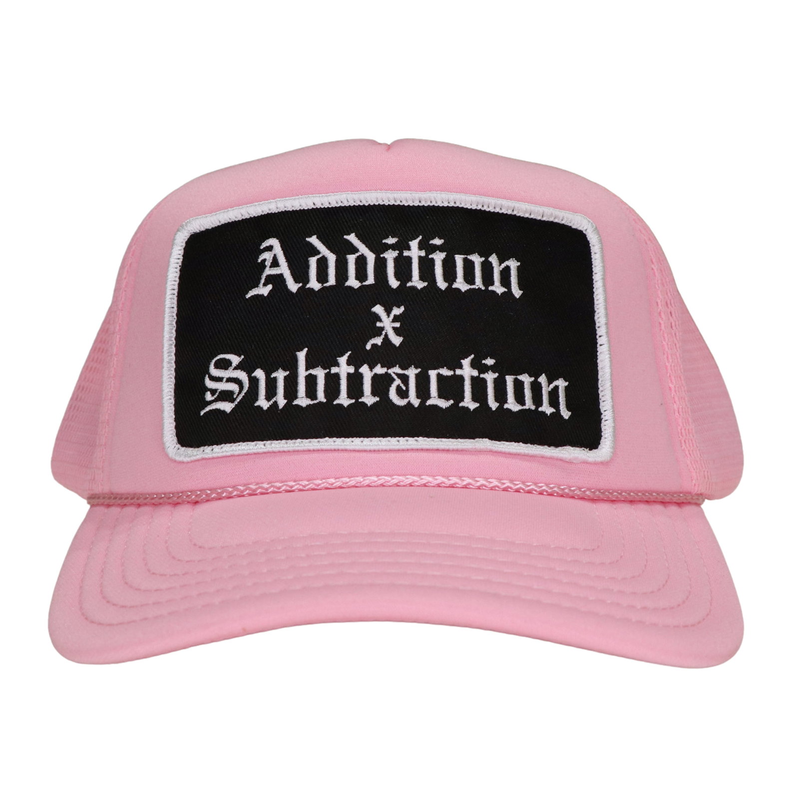 Black Cap with Pink Patch Addition by Subtraction Hat: Black Cap with Pink Patch Addition by Subtraction Hat This Addition by Subtraction Pink Patch Hat features a signature woven front patch on a classic black cap with a clean, everyday fit. It is design