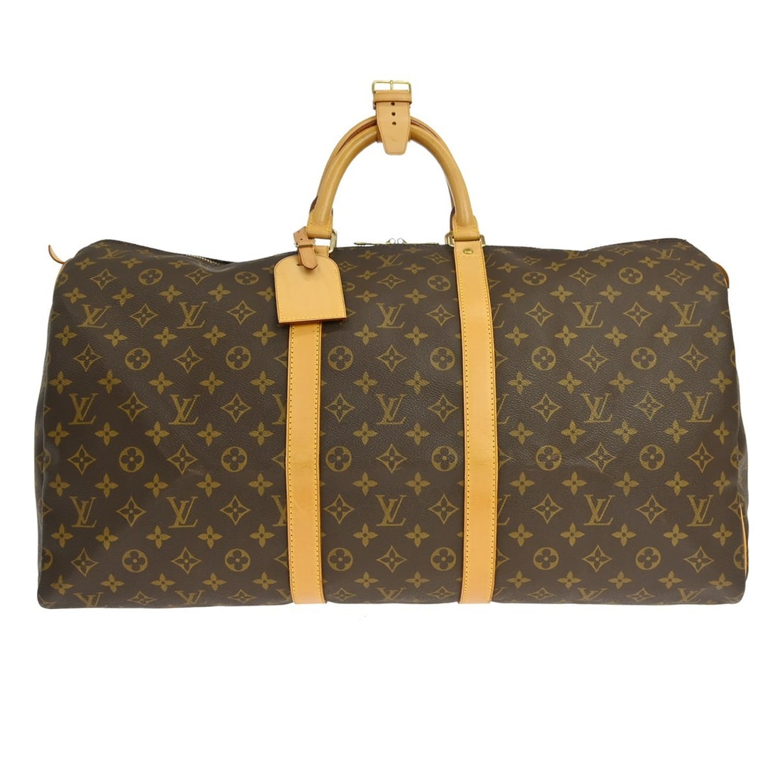 Louis Vuitton Keepall 55 Monogram Canvas Duffle Bag M41424: Louis Vuitton Keepall 55 Monogram Canvas Duffle Bag M41424 Vintage Louis Vuitton Keepall 55 travel handbag in Monogram canvas and leather, made in France. It features a zip closure, double handles wit