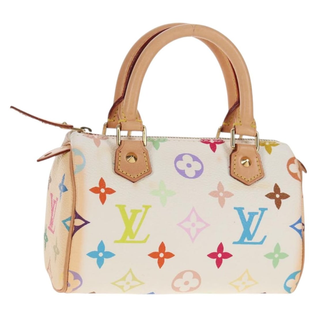 Louis Vuitton M92645 Mini Speedy White Monogram Multicolor Hand Bag: Louis Vuitton M92645 Mini Speedy White Monogram Multicolor Hand Bag Louis Vuitton Mini Speedy hand bag in Monogram Multicolor Canvas with a white exterior, made in France. This women's hand bag measur