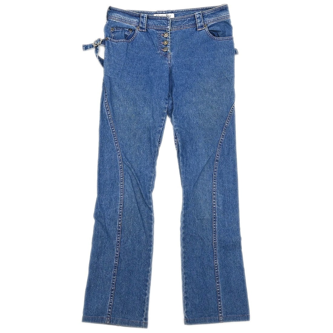 Christian Dior womens blue cotton blend long pants size 36: Christian Dior womens blue cotton blend long pants size 36 Christian Dior women's long pants in blue, made in Portugal. Regular size #36 with a button closure and casual style. The pants are made from