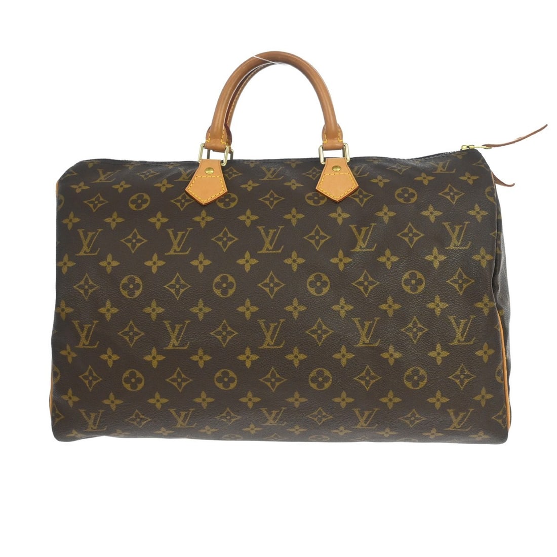 Louis Vuitton Speedy 40 Monogram Canvas Large Duffle Bag M41522: Louis Vuitton Speedy 40 Monogram Canvas Large Duffle Bag M41522 Vintage Louis Vuitton Speedy 40 duffle handbag in brown Monogram canvas with leather trim and double handles. This zip-top handbag is ma