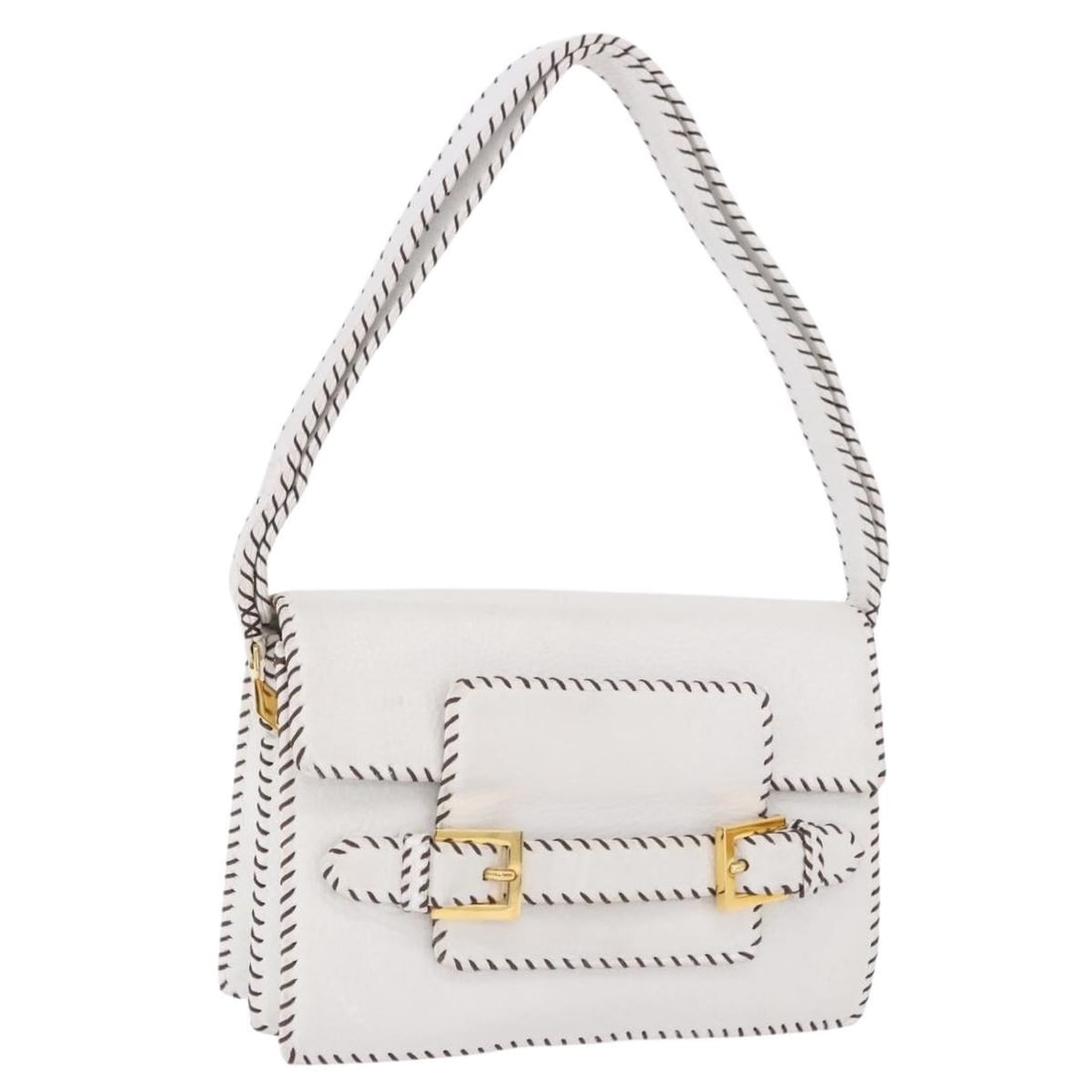 FENDI White Leather Shoulder Bag with Gold Tone Hardware: FENDI White Leather Shoulder Bag with Gold Tone Hardware Fendi shoulder bag crafted from leather in white with gold tone exterior details. Made in Italy, this women's bag measures approximately 8.7 x 