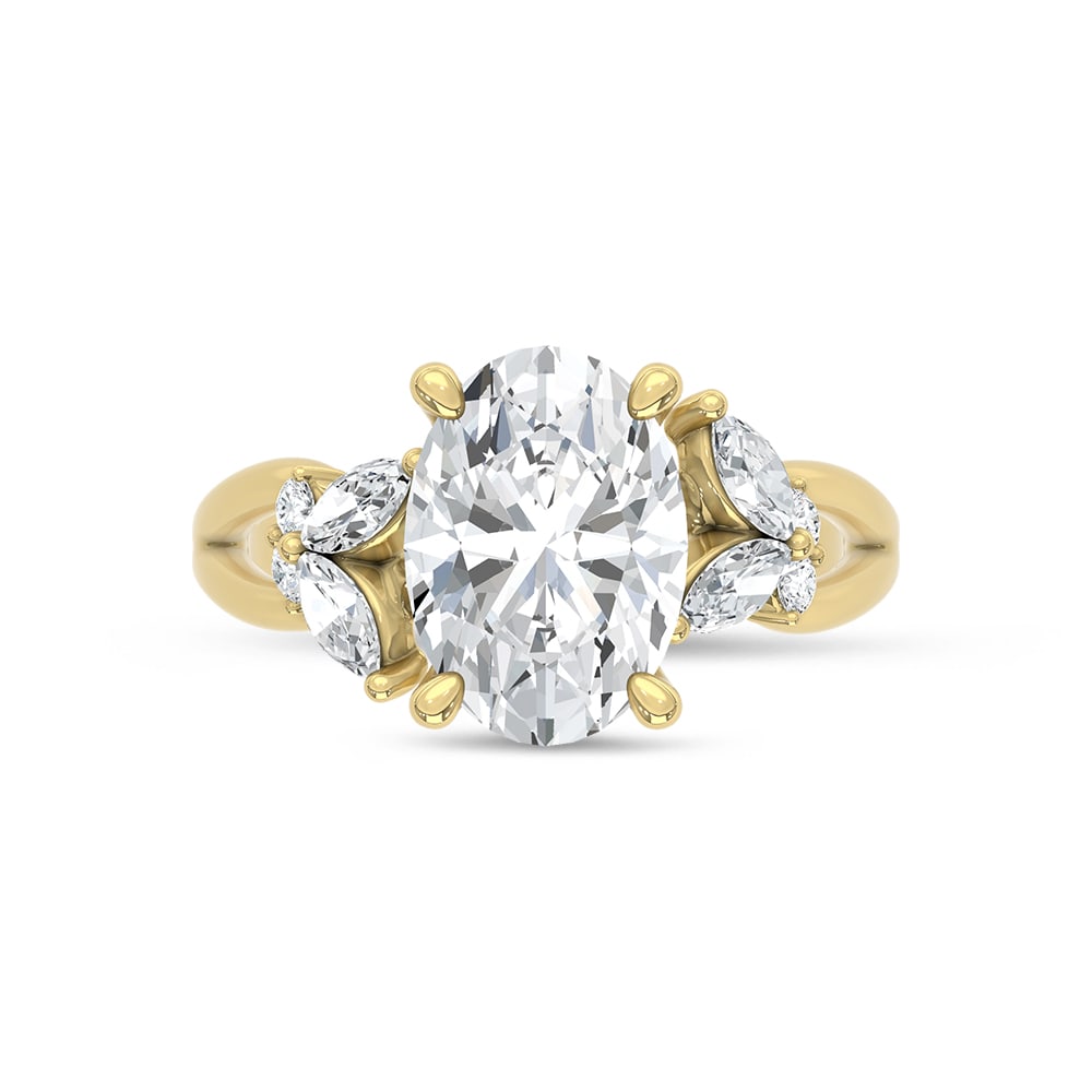 14K Yellow Gold Lab Grown Diamond 2 1/3 Ct.Tw. Oval Shape Engagement Ring (Center 3 ct): 14K Yellow Gold Lab Grown Diamond 2 1/3 Ct.Tw. Oval Shape Engagement Ring (Center 3 ct) 14k Yellow Gold Stone Color: D-f Stone Clarity: Vs Each ring is presented in standard size 6.5. Complimentary re