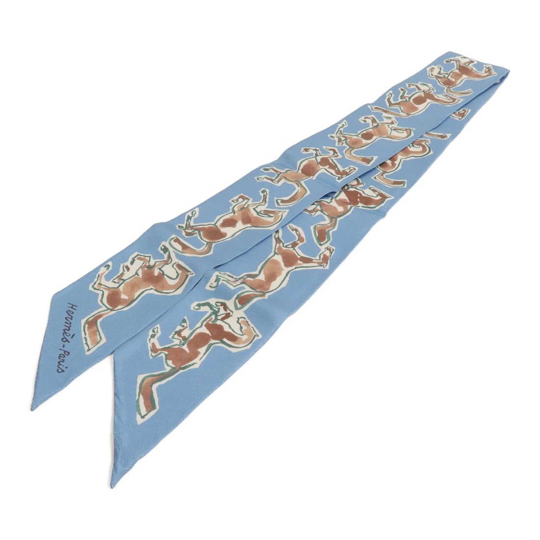 Hermes Twilly Silk Scarf Blue Brown France: Hermes Twilly Silk Scarf Blue Brown France Hermes Twilly scarf in silk with a blue and brown color combination. It is a women's regular-size scarf made in France and is offered in very good AB conditi