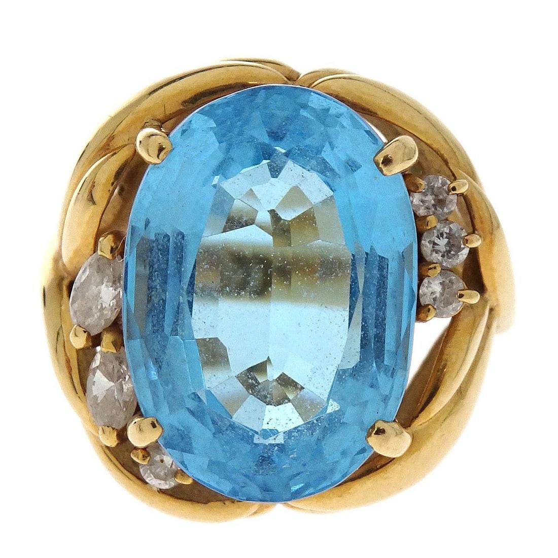 Vintage 18K Gold Ring with Blue Topaz and Diamond Size 48 (1 of 4)