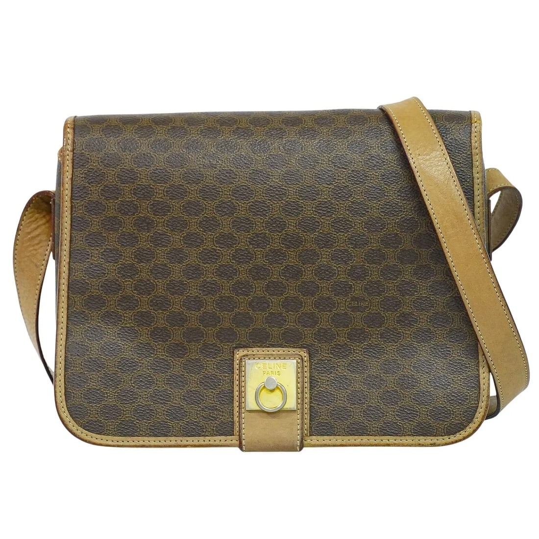 Celine Vintage Macadam Shoulder Bag Brown Canvas Leather: Celine Vintage Macadam Shoulder Bag Brown Canvas Leather This Celine Vintage Macadam Shoulder Bag features a classic brown canvas design accented with leather details. Designed for women, it offers a 