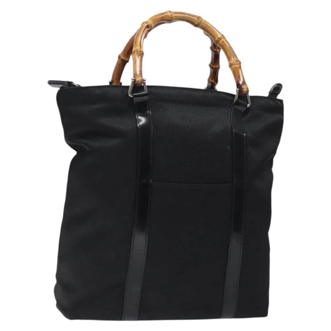 Black Nylon Tote with Bamboo Handle Gucci Vintage 26cm: Black Nylon Tote with Bamboo Handle Gucci Vintage 26cm This Gucci vintage tote features a distinctive bamboo handle and is crafted from black nylon. Designed for women, it combines classic style with 