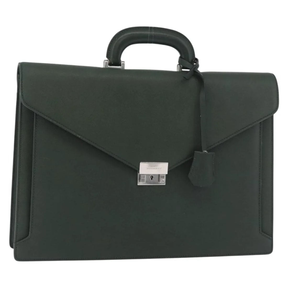 Burberry Green Leather Briefcase Unisex England: Burberry Green Leather Briefcase Unisex England Burberry leather briefcase in green with a classic unisex design. This vintage piece is in good, usable condition with light wear, light deformation, an