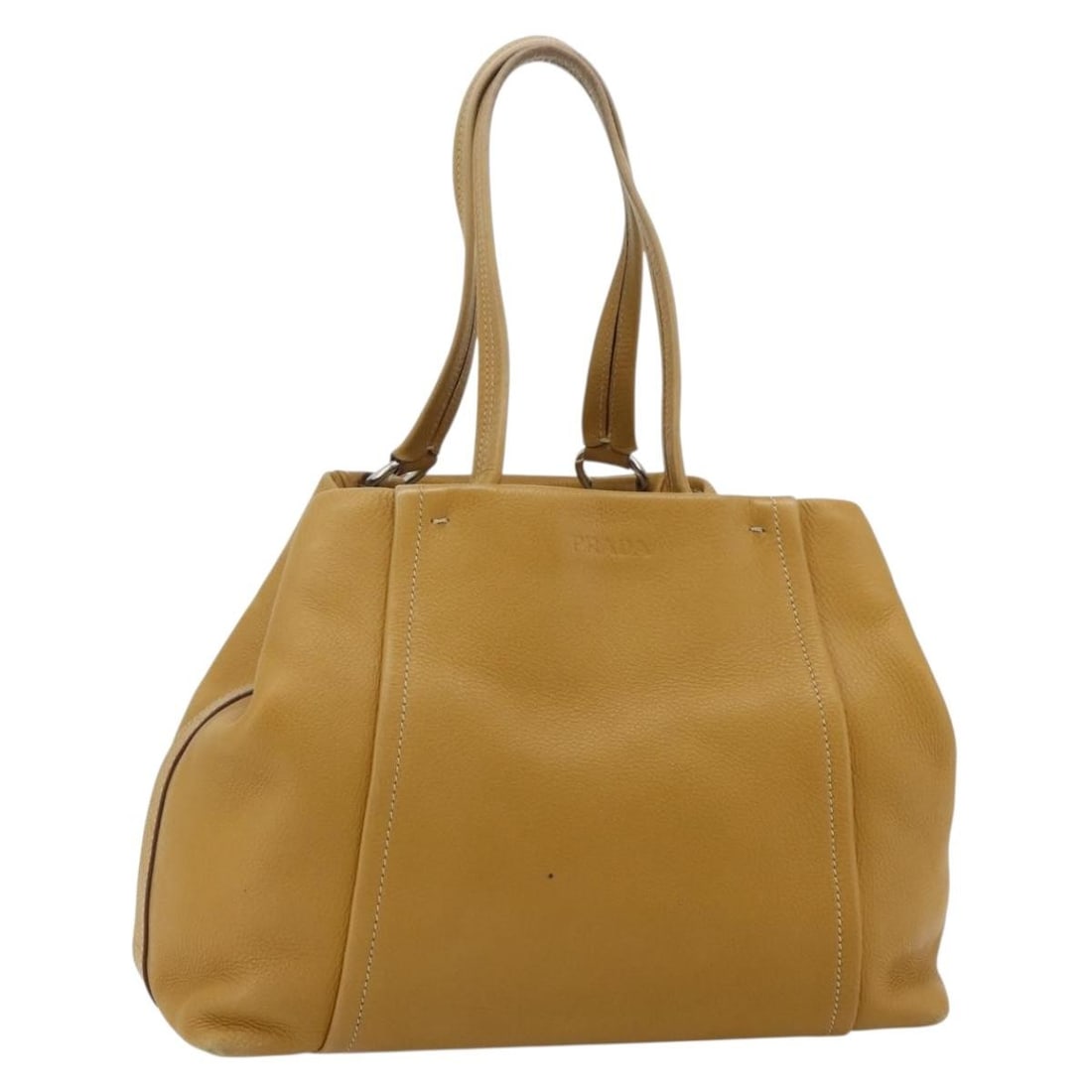 Prada Brown Leather Tote Handbag Silver Tone Name Tag Italy: Prada Brown Leather Tote Handbag Silver Tone Name Tag Italy A Prada leather tote bag in brown with silver-tone accents. It comes with a name tag accessory and was made in Italy. The bag shows reasonab