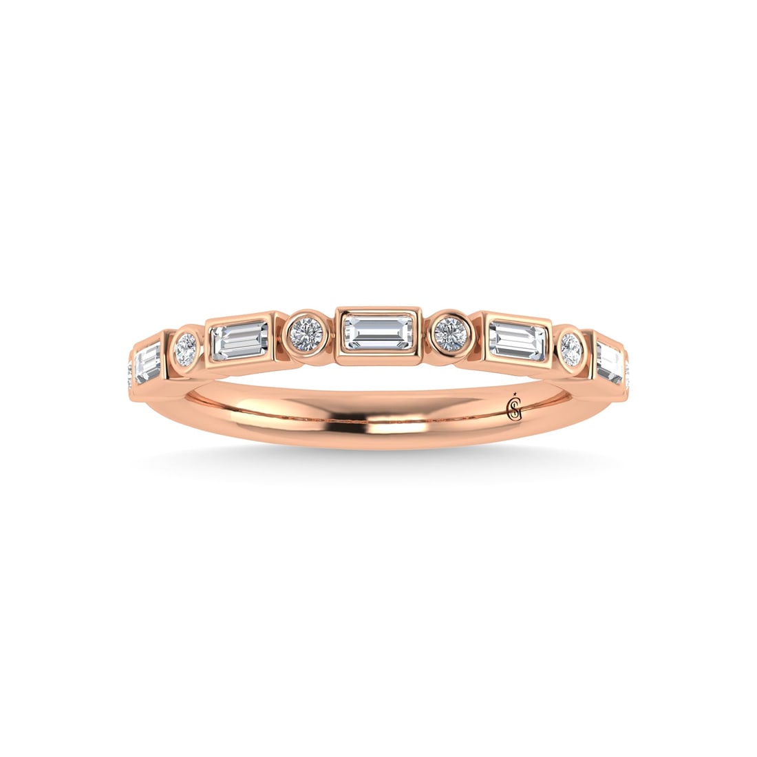 14K Rose Gold Diamond 1/4 Ct.Tw. Stackable Band: 14K Rose Gold Diamond 1/4 Ct.Tw. Stackable Band 14k Rose Gold Stone Color: G-h Stone Clarity: 0 Each ring is presented in standard size 6.5. Complimentary resizing is available between sizes 510 (in 1