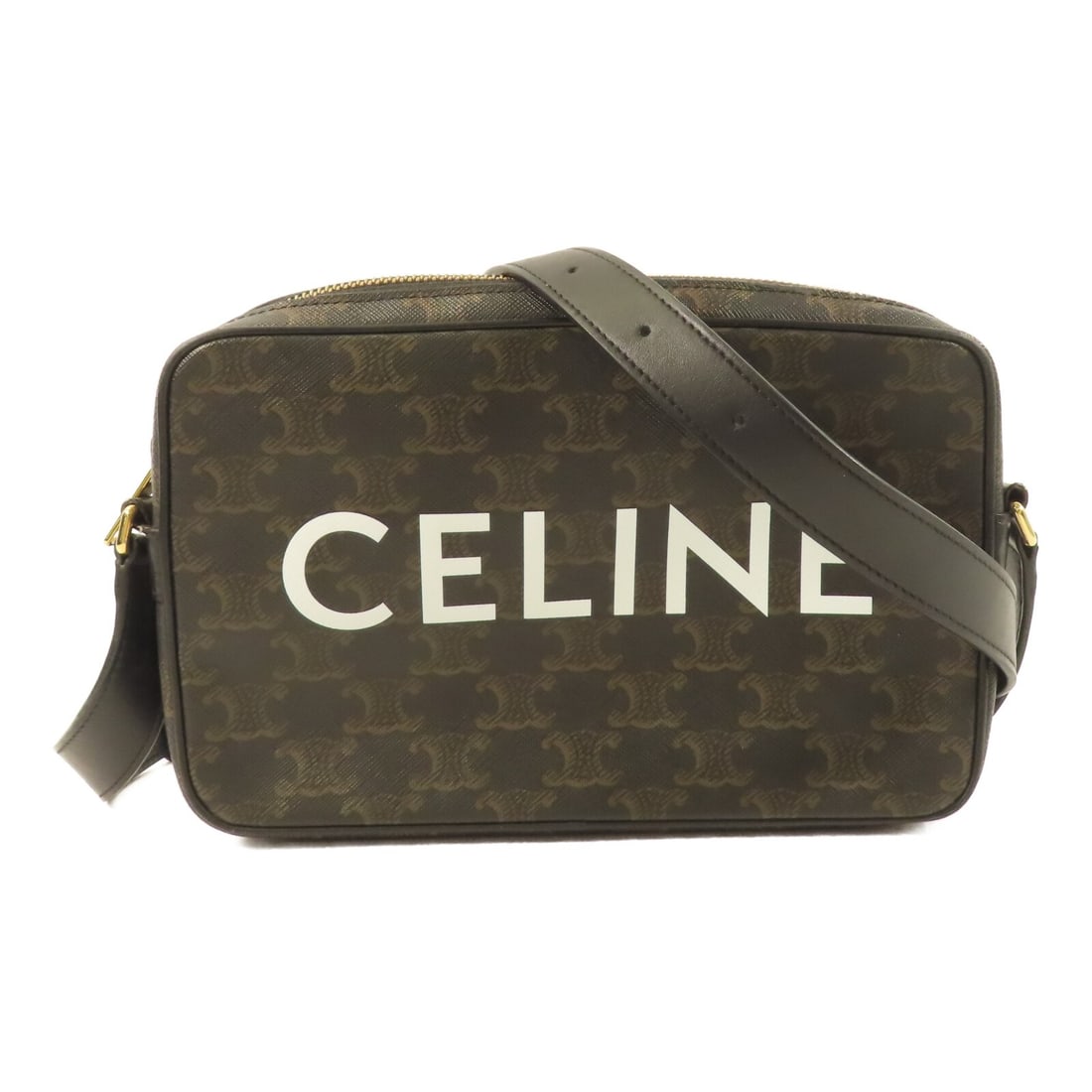 CELINE Brown PVC Coated Canvas Shoulder Bag with GHW: CELINE Brown PVC Coated Canvas Shoulder Bag with GHW A CELINE messenger shoulder bag in brown PVC coated canvas, designed for women. It features a regular size, brown frame color, and a shoulder strap
