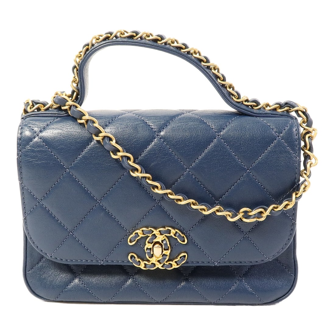 CHANEL Infinity CC 2way Shoulder Bag Blue Calfskin: CHANEL Infinity CC 2way Shoulder Bag Blue Calfskin A CHANEL 2way shoulder bag in blue calfskin (cowhide) leather with CC GHW Infinity styling. It features a turn lock closure, one outside open pocket,