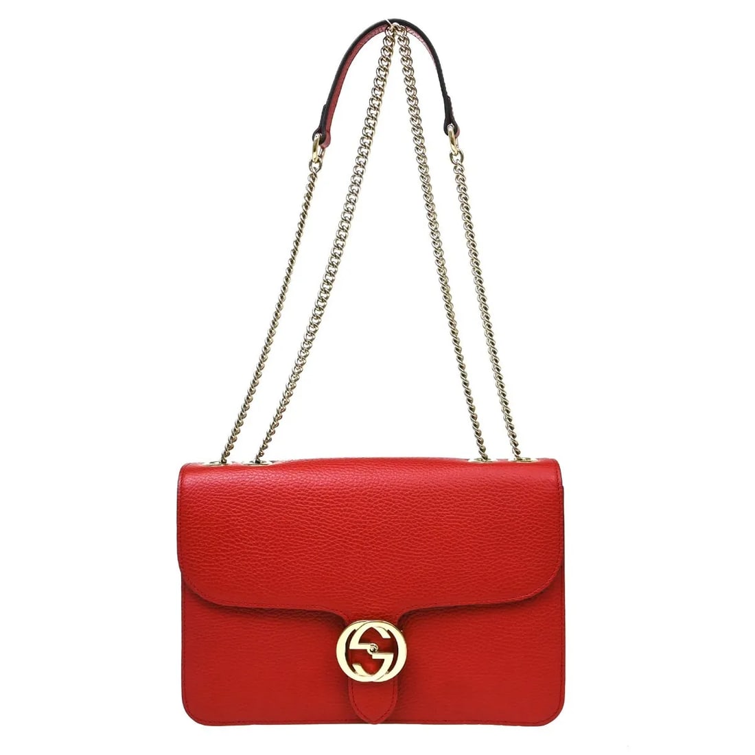 Gucci Interlocking red leather handbag 28cm x 19cm x 6cm: Gucci Interlocking red leather handbag 28cm x 19cm x 6cm Gucci Interlocking leather item in red, made in Italy. It is described as a female model with dimensions of 28 cm x 19 cm x 6 cm. Condition is 