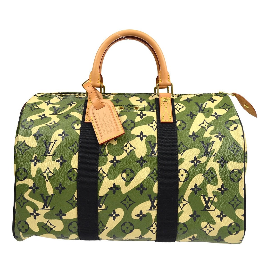 Louis Vuitton Speedy 35 Monogramouflage Handbag Green M95773: Louis Vuitton Speedy 35 Monogramouflage Handbag Green M95773 Louis Vuitton Speedy 35 handbag in green, beige, and black Monogramouflage canvas with leather trim, designed in collaboration with Takashi
