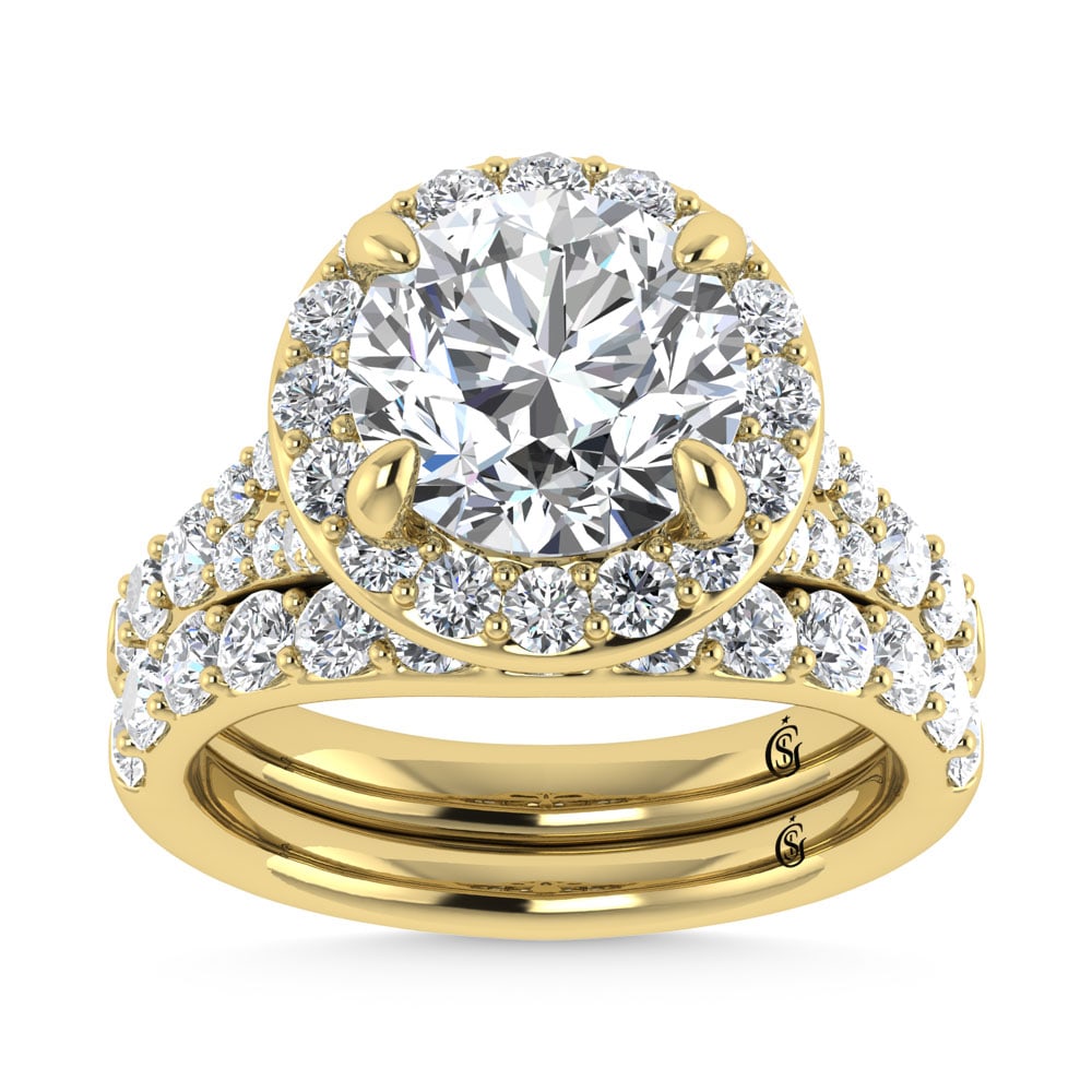 14K Yellow Gold 4 7/8 Ct.Tw. Lab Grown Diamond Bridal Ring (IGI Certified Center 3ct): 14K Yellow Gold 4 7/8 Ct.Tw. Lab Grown Diamond Bridal Ring (IGI Certified Center 3ct) 14k Yellow Gold Stone Color: D-f Stone Clarity: Vs Each ring is presented in standard size 6.5. Complimentary resi