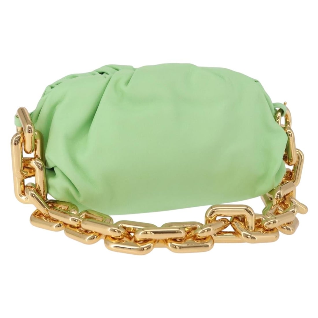 Bottega Veneta The Chain Pouch Green Leather Shoulder Bag Italy: Bottega Veneta The Chain Pouch Green Leather Shoulder Bag Italy A Bottega Veneta Chain Pouch shoulder bag in leather with a green and gold colorway. Made in Italy, this women's bag features a shoulder