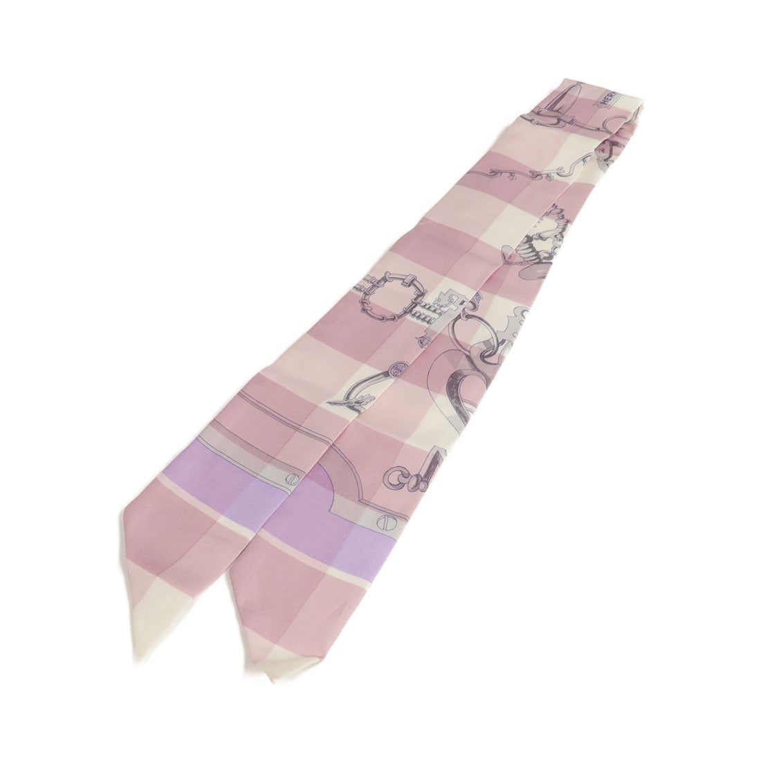 Hermes Twilly silk scarf in purple white and grey: Hermes Twilly silk scarf in purple white and grey Hermes Twilly scarf in silk with a purple, white, and grey colorway. It is a women's regular-size scarf made in France and is offered in very good AB 