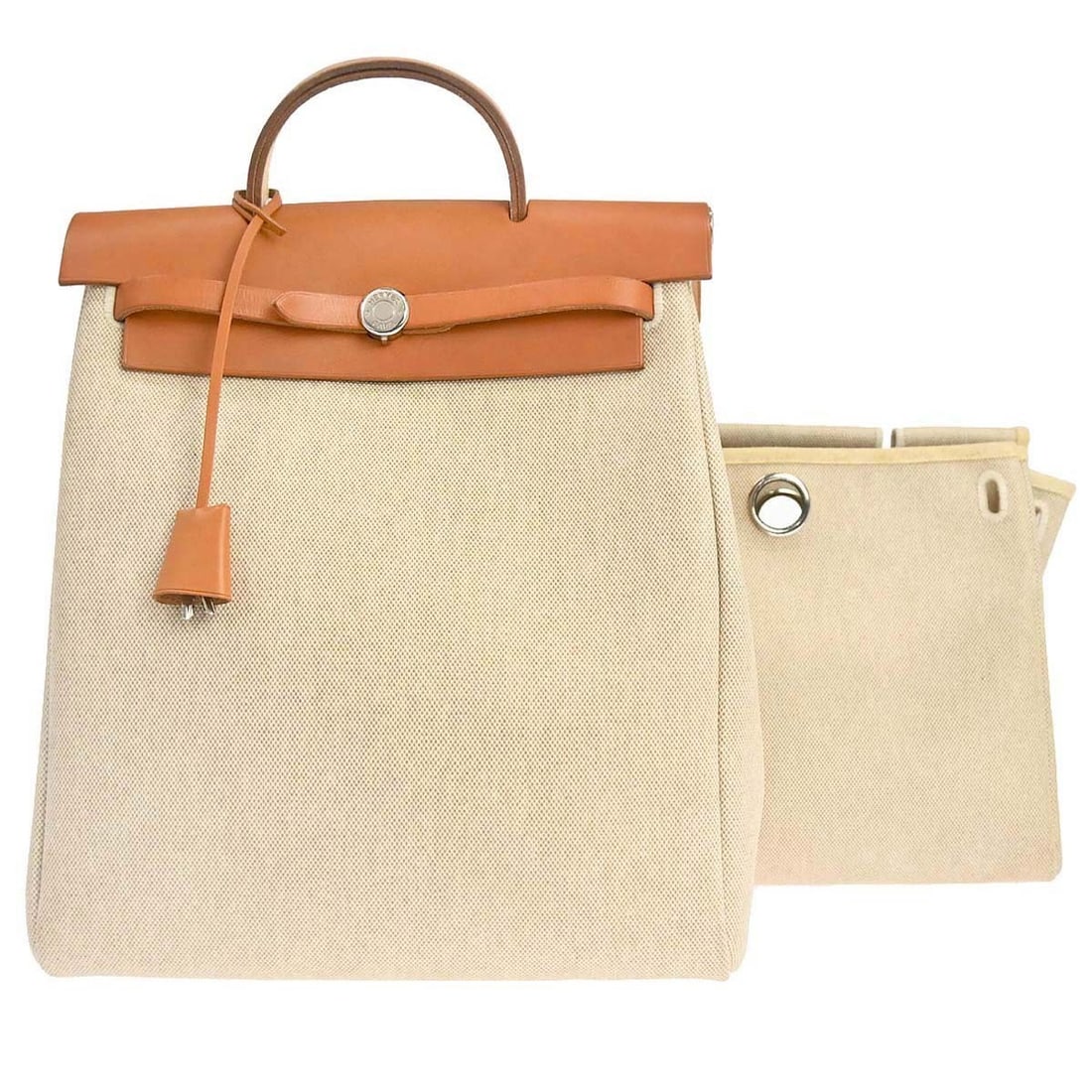 Hermes Herbag a Dos Toile H Leather Backpack with Spare Bag Natural: Hermes Herbag a Dos Toile H Leather Backpack with Spare Bag Natural Hermes Herbag a Dos 2 in 1 backpack in natural Toile H and leather, made in France. This vintage medium-sized bag features a leather