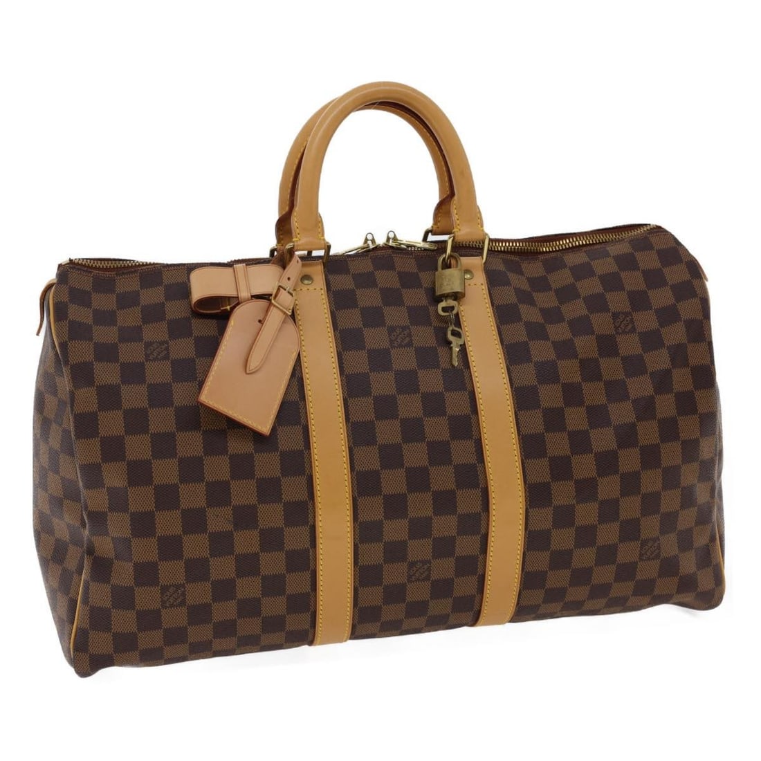 Louis Vuitton Keepall 45 Boston Bag Damier Ebene Canvas France: Louis Vuitton Keepall 45 Boston Bag Damier Ebene Canvas France Louis Vuitton Keepall 45 Boston Bag in Damier Ebene canvas, made in France. This women's bag features the classic Damier Ebene pattern an