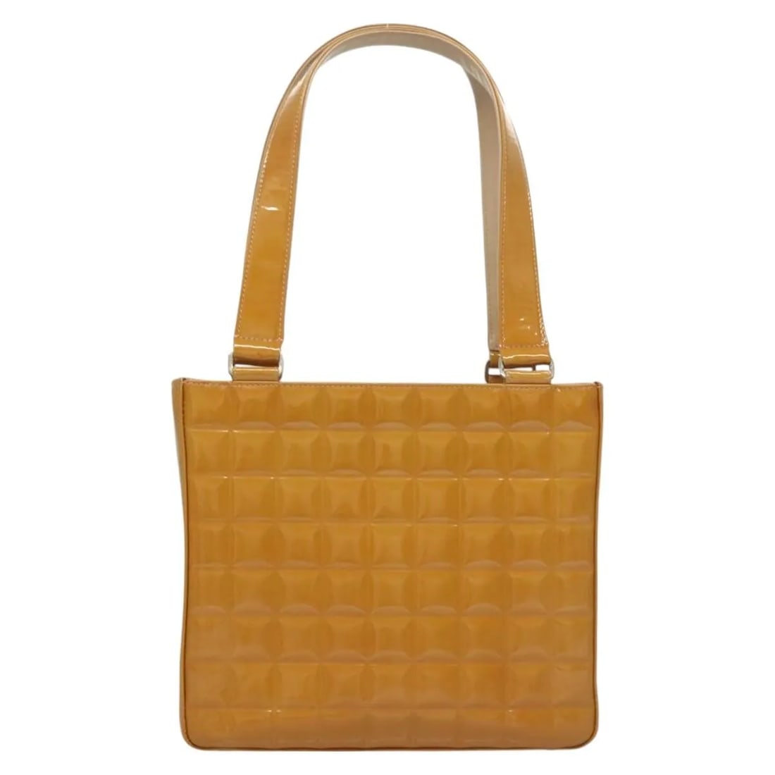 Chanel Chocolate Bar CC yellow patent leather tote: Chanel Chocolate Bar CC yellow patent leather tote This Chanel Chocolate Bar CC Tote features a distinctive quilted design in yellow patent leather, offering a stylish and bold look. The tote is craft
