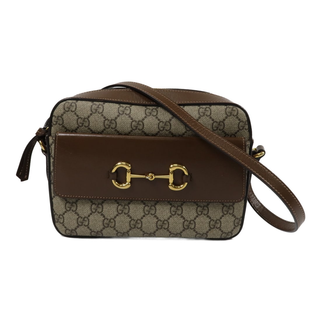 GUCCI 645454 GG Horsebit 1955 Small Brown Shoulder Bag: GUCCI 645454 GG Horsebit 1955 Small Brown Shoulder Bag This GUCCI GG Horsebit 1955 small shoulder bag is crafted in calfskin leather and PVC coated canvas in a brown x brown colorway. It features a sh