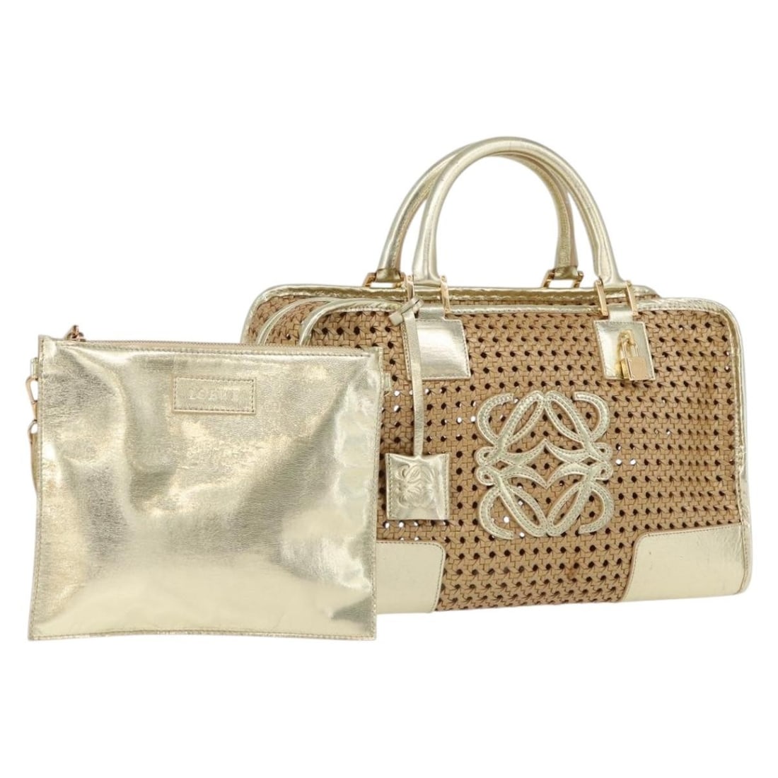 LOEWE Amazonas Rattan Handbag Gold Beige with Dust Bag Padlock Keys (1 of 18)