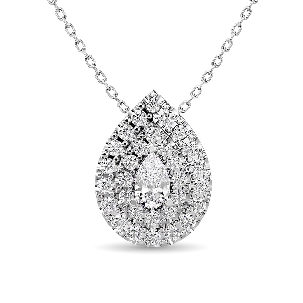 Diamond Pear Cut Double Halo Pendant 3/8 Ct.tw in 14K White Gold: Diamond Pear Cut Double Halo Pendant 3/8 Ct.tw in 14K White Gold Diamond Pear Cut Double Halo Pendant 3/8 Ct.Tw. in 14K White Gold (1/6Ct.Tw. Centre) 14k White Gold Stone Color: Gh Stone Clarity: Si2 