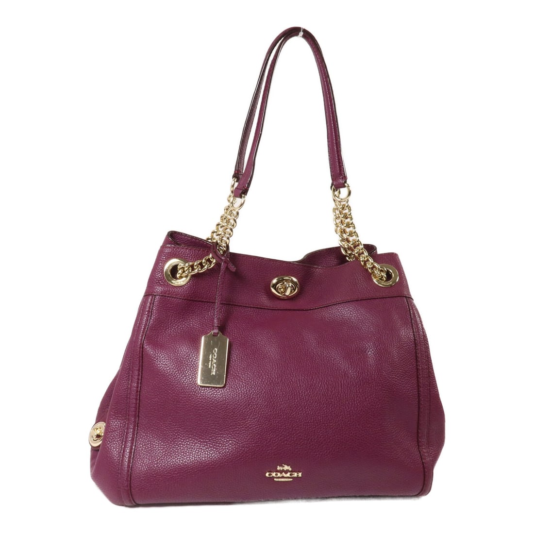 COACH J1581 Purple Calfskin Shoulder Bag with Chain Strap: COACH J1581 Purple Calfskin Shoulder Bag with Chain Strap COACH GHW Chain Shoulder Bag J1581 in purple calfskin (cowhide). This women's shoulder bag is made in the United States and features a turn lo