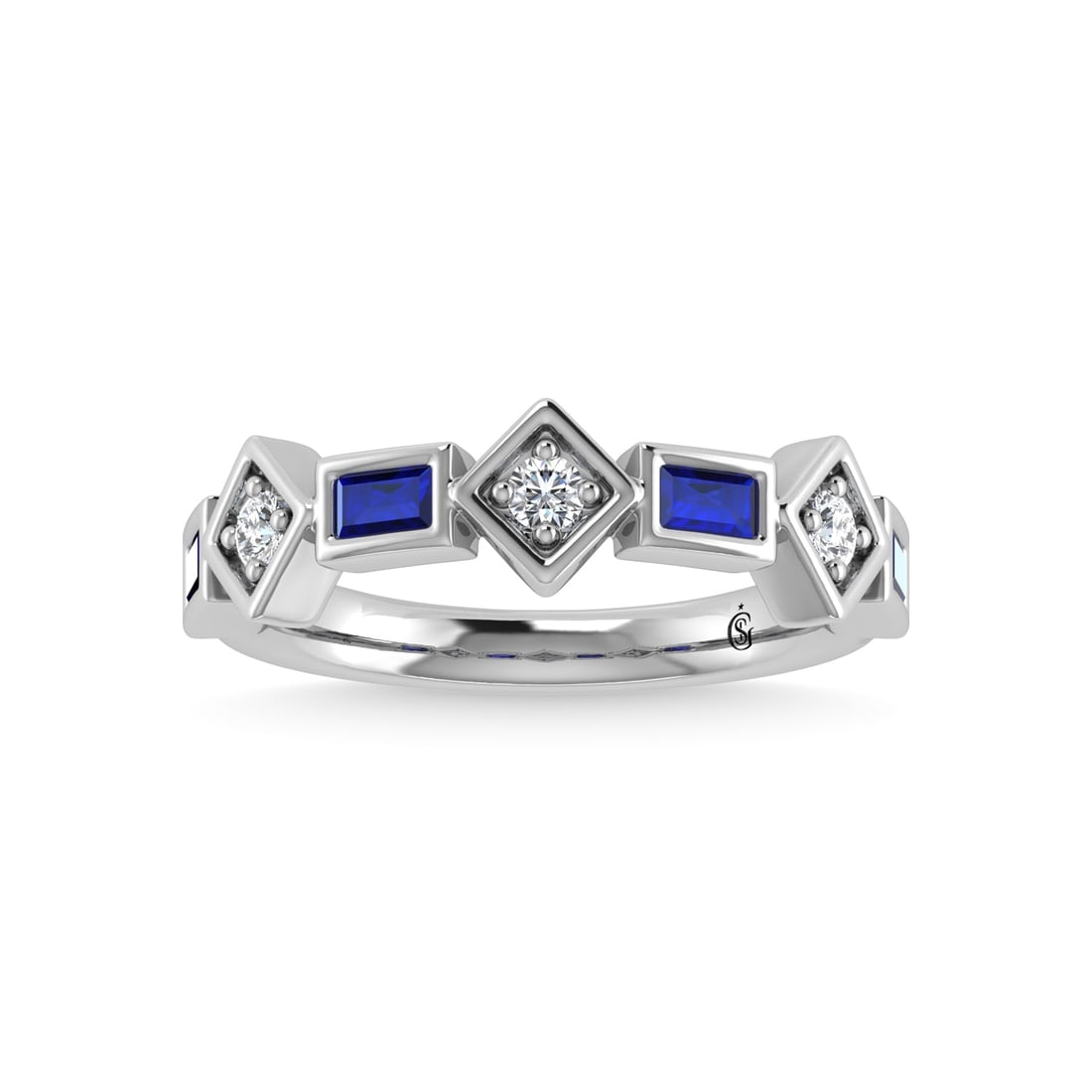 14K White Gold Blue Sapphire & Diamond 7/8 Ct.Tw. Band: 14K White Gold Blue Sapphire & Diamond 7/8 Ct.Tw. Band 14k White Gold Stone Color: G-h Stone Clarity: 0 Each ring is presented in standard size 6.5. Complimentary resizing is available between sizes 5