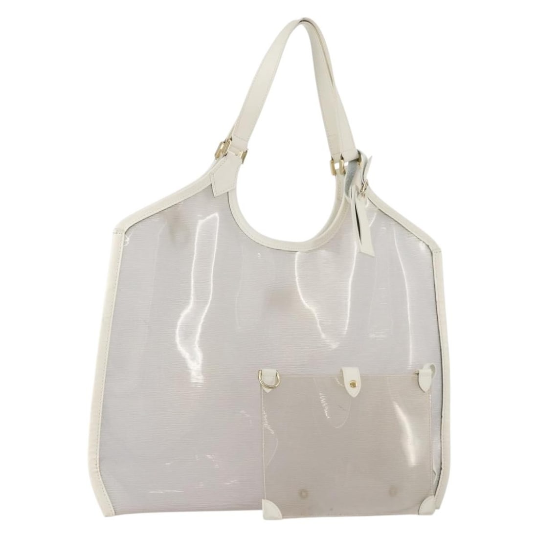 Louis Vuitton M92151 Epi Plage Lagoon Bay Vinyl Tote White Clear: Louis Vuitton M92151 Epi Plage Lagoon Bay Vinyl Tote White Clear A Louis Vuitton Epi Plage Lagoon Bay Tote Bag in white and clear vinyl, made in Spain. It comes with a name tag and pouch. The bag is i