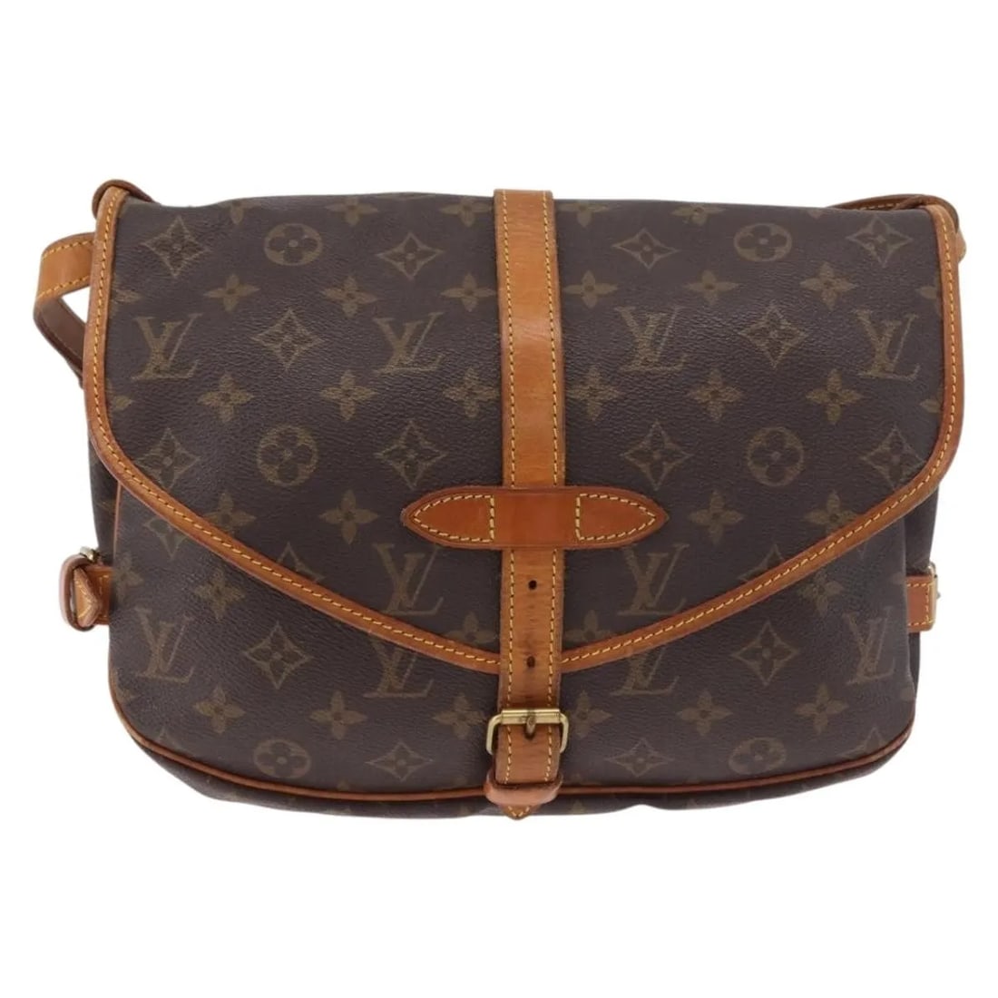 Louis Vuitton Saumur Brown Monogram Canvas Shoulder Bag: Louis Vuitton Saumur Brown Monogram Canvas Shoulder Bag Louis Vuitton Saumur bag in brown canvas with leather trim and unisex styling. Made in France, this piece is in fair condition with signs of use