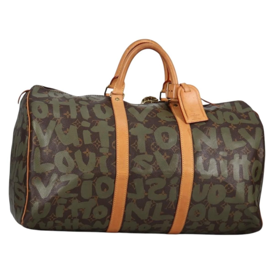 Louis Vuitton M92196 Keepall 50 Boston Bag Monogram Graffiti Khaki: Louis Vuitton M92196 Keepall 50 Boston Bag Monogram Graffiti Khaki Louis Vuitton Keepall 50 Boston Bag in Monogram Graffiti Canvas with a khaki exterior. Made in France, this bag measures approximatel