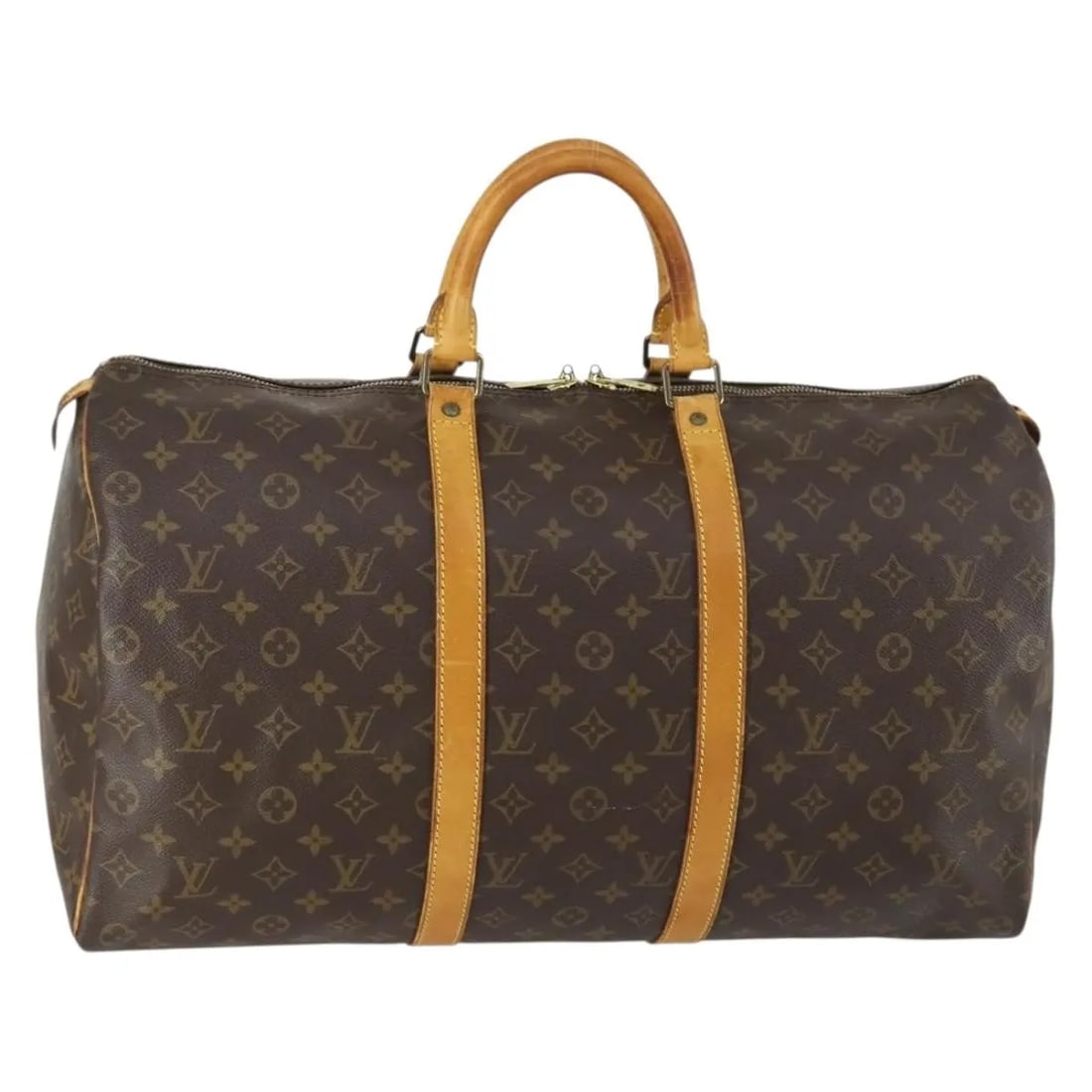 Louis Vuitton Keepall Unisex Monogram Canvas Travel Bag Brown 50cm: Louis Vuitton Keepall Unisex Monogram Canvas Travel Bag Brown 50cm This Louis Vuitton Keepall Bag features the iconic monogram canvas in brown. Designed for unisex use, it offers spacious storage and 