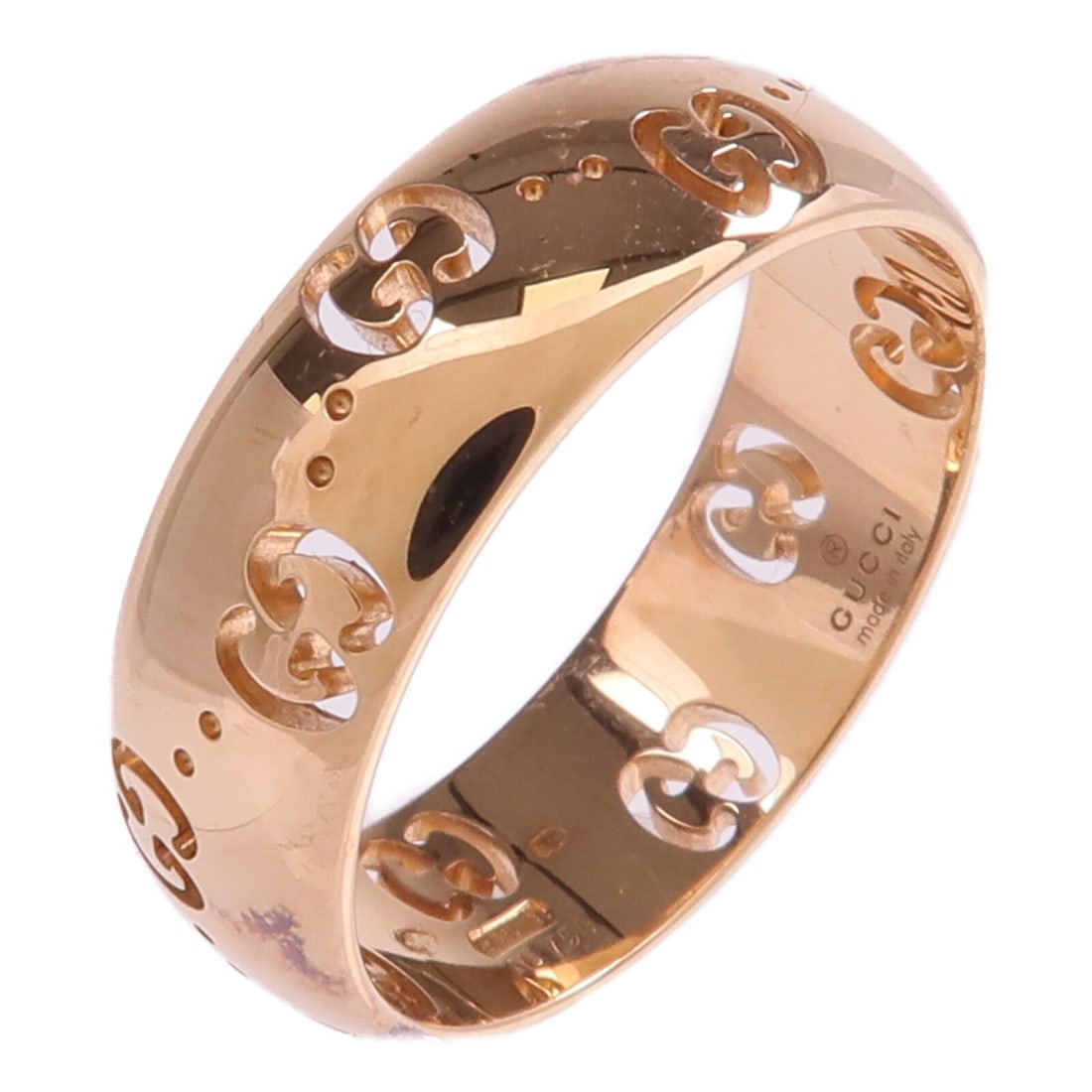 Gucci GG Icon 18K Rose Gold Ring Model 804335J85005702 Size 6.75: Gucci GG Icon 18K Rose Gold Ring Model 804335J85005702 Size 6.75 GUCCI GG Icon ring in K18 pink gold (rose gold) with a 5 mm ring width and engraved 14 detail. It is a unisex regular-size ring in very