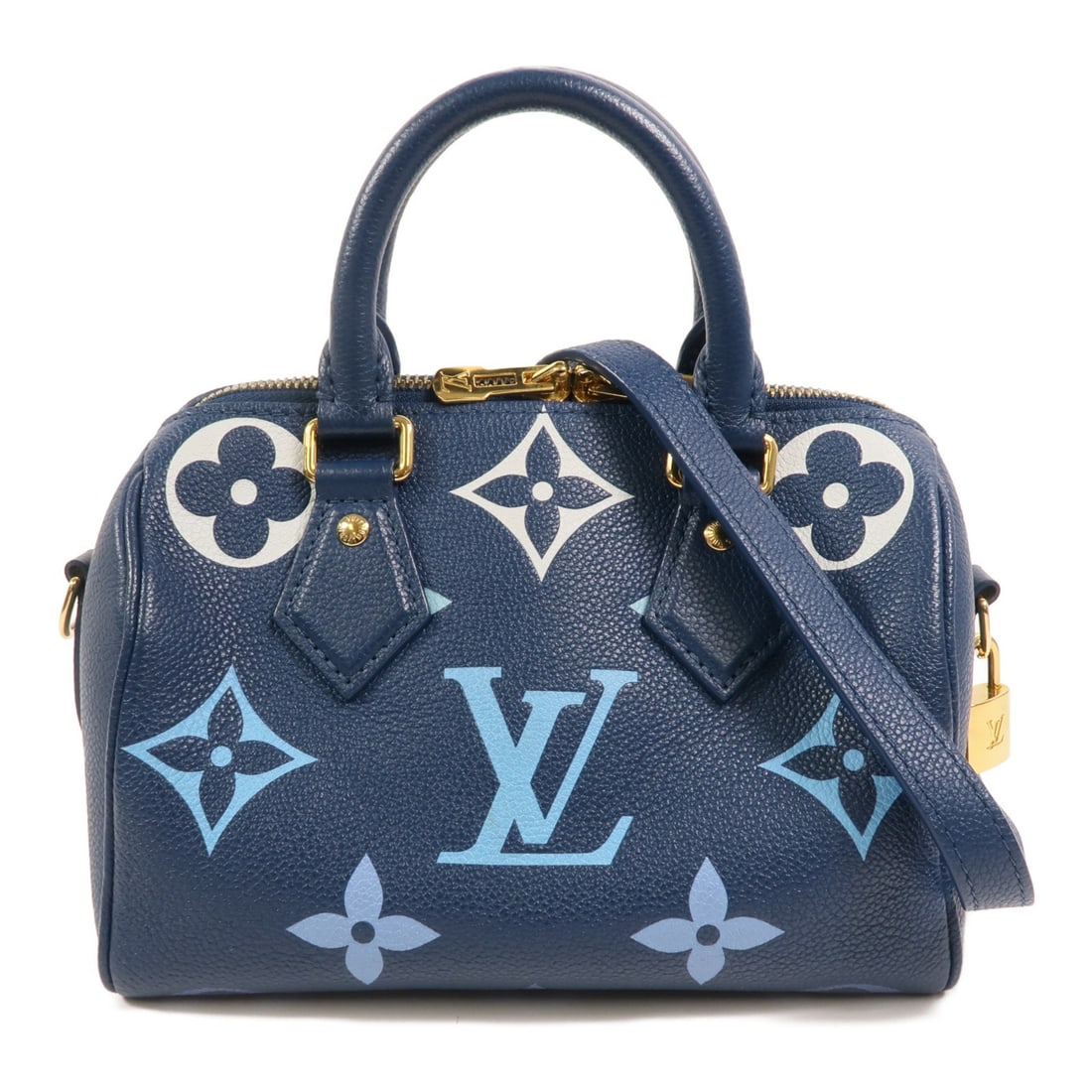 Louis Vuitton Speedy Bandouliere 20 Monogram Empreinte Calfskin Shoulder Bag: Louis Vuitton Speedy Bandouliere 20 Monogram Empreinte Calfskin Shoulder Bag The Speedy Bandouliere 20 is a 2-way shoulder bag in Monogram Empreinte and calfskin. It features a blue-on-blue colorway, 