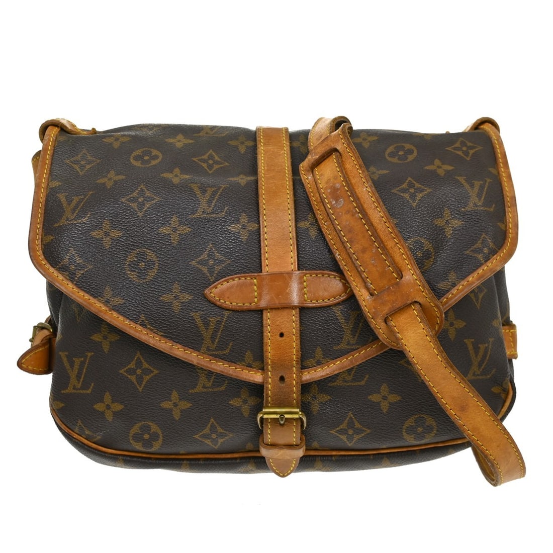 Louis Vuitton Saumur 30 Monogram Shoulder Bag M42256 France: Louis Vuitton Saumur 30 Monogram Shoulder Bag M42256 France Vintage Louis Vuitton Saumur 30 messenger shoulder bag in brown Monogram canvas and leather. This women's medium bag features a buckle flap 