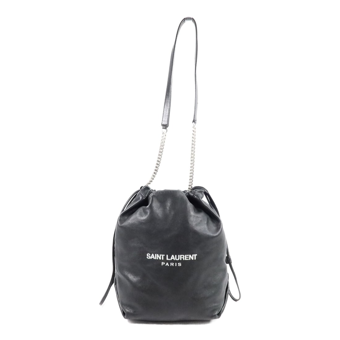 Saint Laurent Teddy 538447 calfskin bucket shoulder bag black: Saint Laurent Teddy 538447 calfskin bucket shoulder bag black Saint Laurent YSL SHW Teddy Bucket Chain Shoulder Bag, model 538447, in black calfskin (cowhide). It comes with a storage bag/pouch and ha