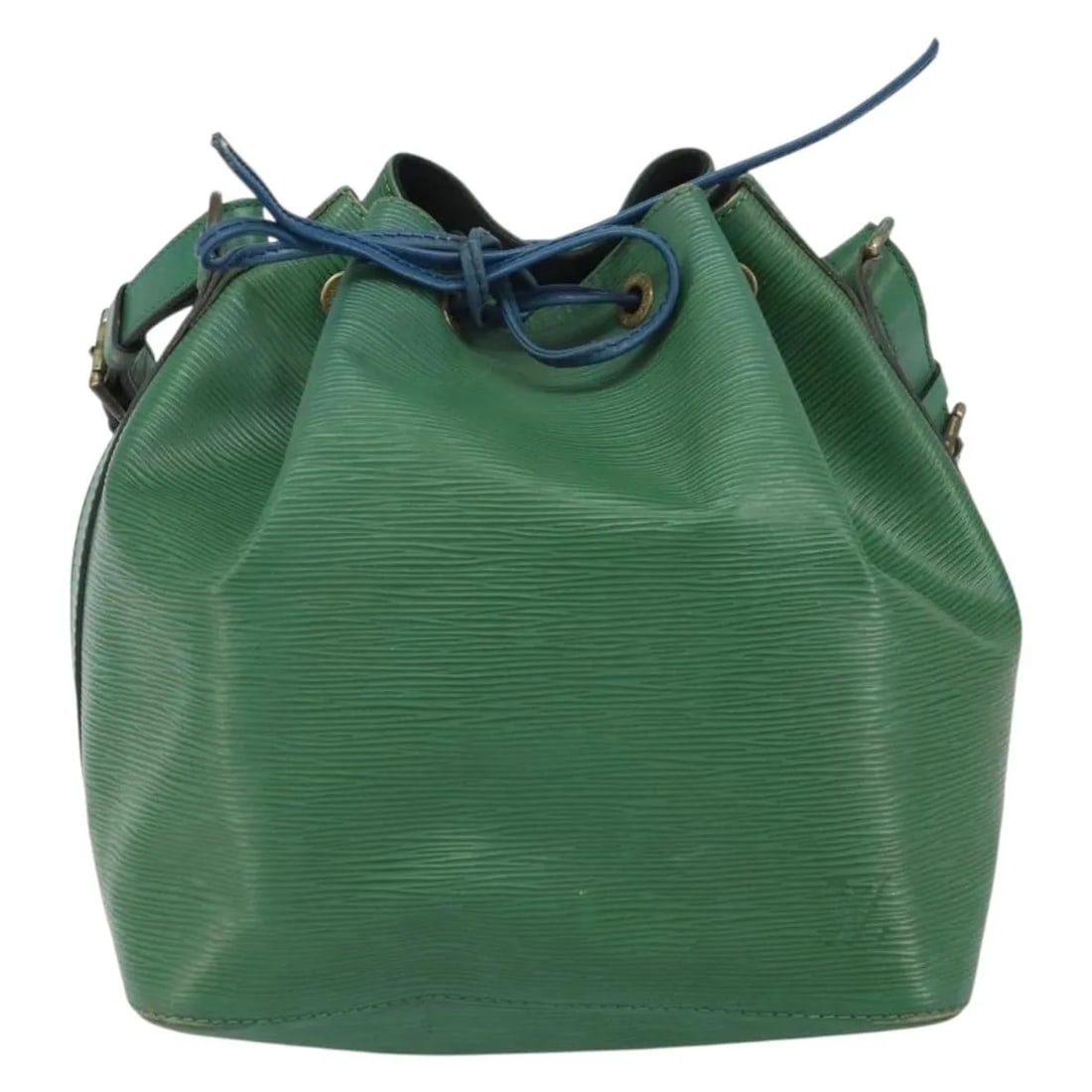 Louis Vuitton Petit Noe Green Leather Shoulder Bag: Louis Vuitton Petit Noe Green Leather Shoulder Bag This Louis Vuitton Petit Noe handbag for women is crafted from green Epi leather. It features a shoulder strap and metal fittings. The bag shows sign