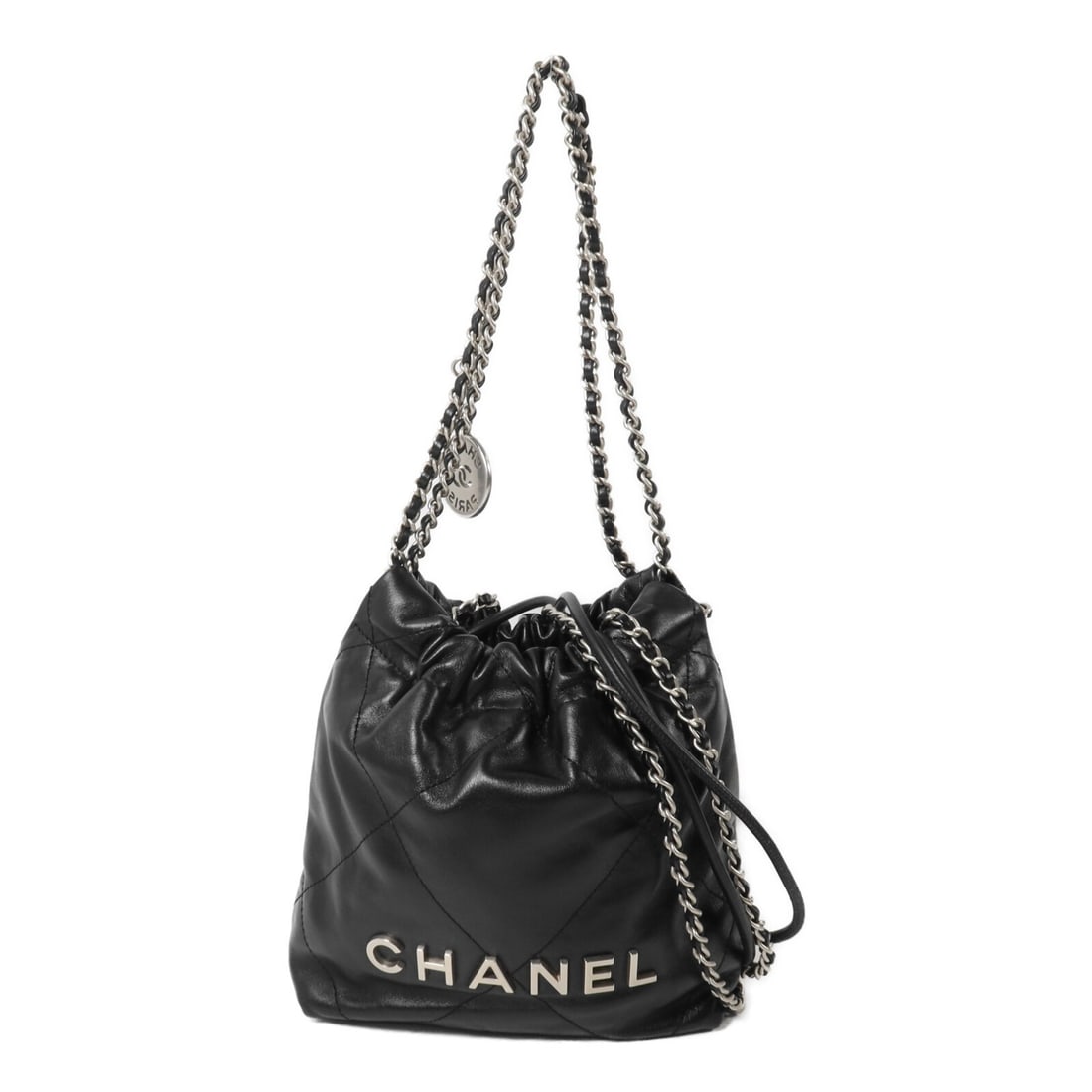 CHANEL Mini 22 AS3980 Shoulder Bag Black Calfskin Chain Strap (1 of 15)