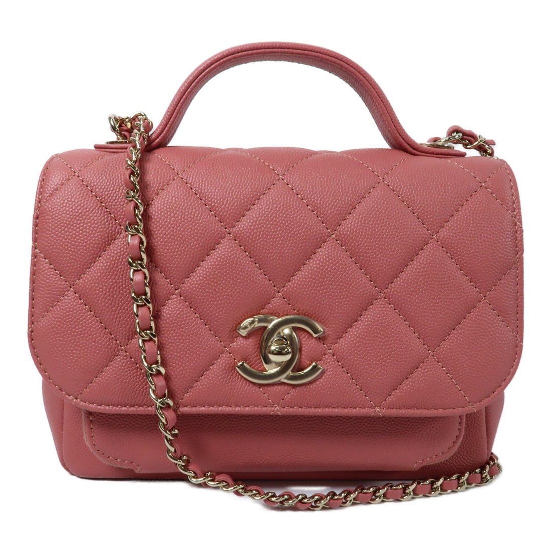 CHANEL Affinity Business 2 Way Chain Bag A93749 Pink Calfskin CC GHW: CHANEL Affinity Business 2 Way Chain Bag A93749 Pink Calfskin CC GHW CHANEL Affinity Business 2 Way Chain Shoulder Bag in pink calfskin (cowhide) leather with gold-tone hardware. It features a turn lo