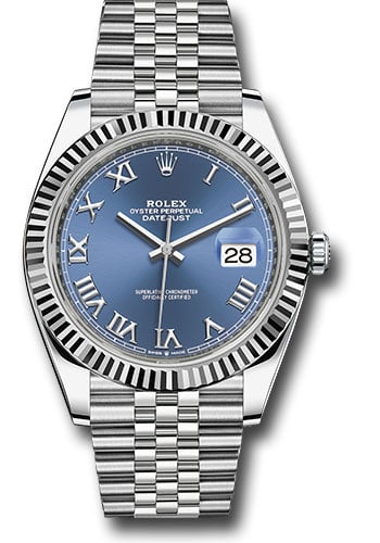 Rolex 126334 Datejust 41 Mens Watch Blue Roman Dial Jubilee Bracelet: Rolex 126334 Datejust 41 Mens Watch Blue Roman Dial Jubilee Bracelet Rolex Datejust 41 men's watch with blue Roman dial, fluted bezel, and Jubilee bracelet. Reference number 126334. Features a scrambl